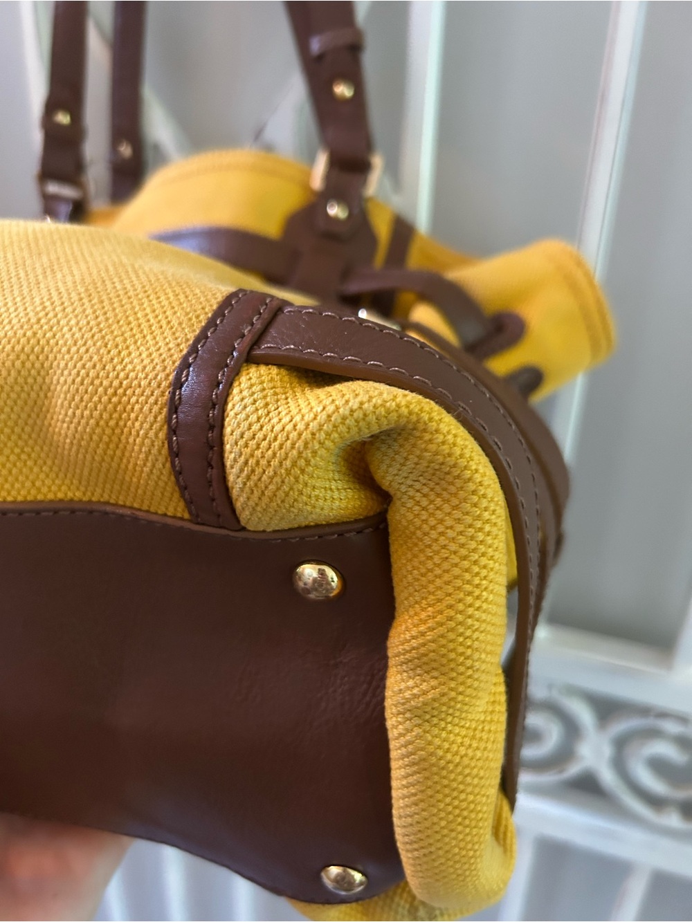 Michael Kors Yellow Canvas Tote with Brown Leather Accents - Picture 8 of 12